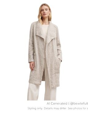 Scandi Minimalist Coatigan Light Grey Wool Blend Open Front Relaxed Coat